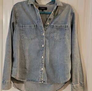 Quince Classic Distressed Blue Denim Shirt Sz L